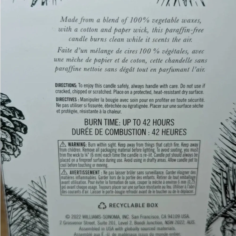 Williams Sonoma Winter Forest Candle - Black & White Packaging